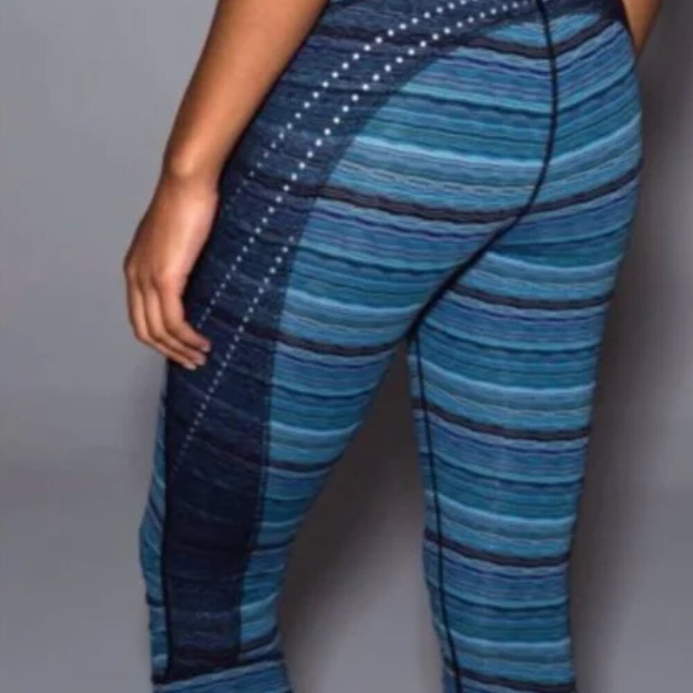 Lululemon Leggings measures as a 4 Stop At Nothing Crop Stripe‎ Mesh Blue Black